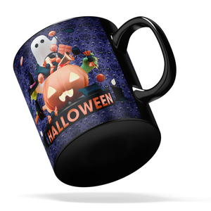 Halloween Candy Ghost on 11oz Ceramic Black Coffee Mug