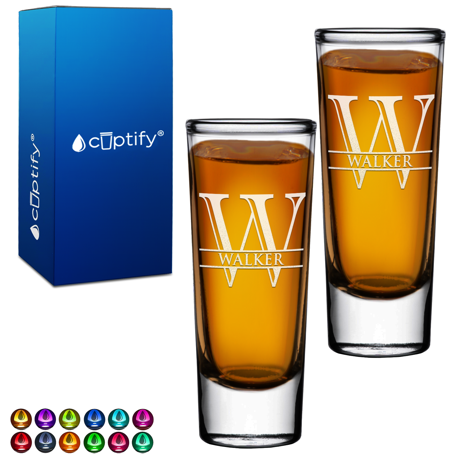 Personalized Imprint Monogram and Name on 2oz Tall Shooter Glasses - Set of 2