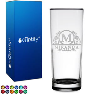 Personalized Elaborate Circle Monogram on 10oz Highball Glass