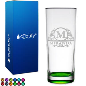 Personalized Elaborate Circle Monogram on 10oz Highball Glass