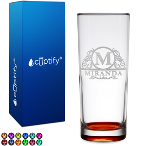 Personalized Elaborate Circle Monogram on 10oz Highball Glass