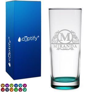 Personalized Elaborate Circle Monogram on 10oz Highball Glass