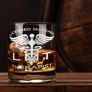 LMT Licensed Massage Therapist on 10.25oz Whiskey Glass