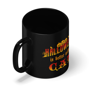 Personalized Halloween is Better with a Cat Witch with Broom on 11oz Ceramic Black Coffee Mug