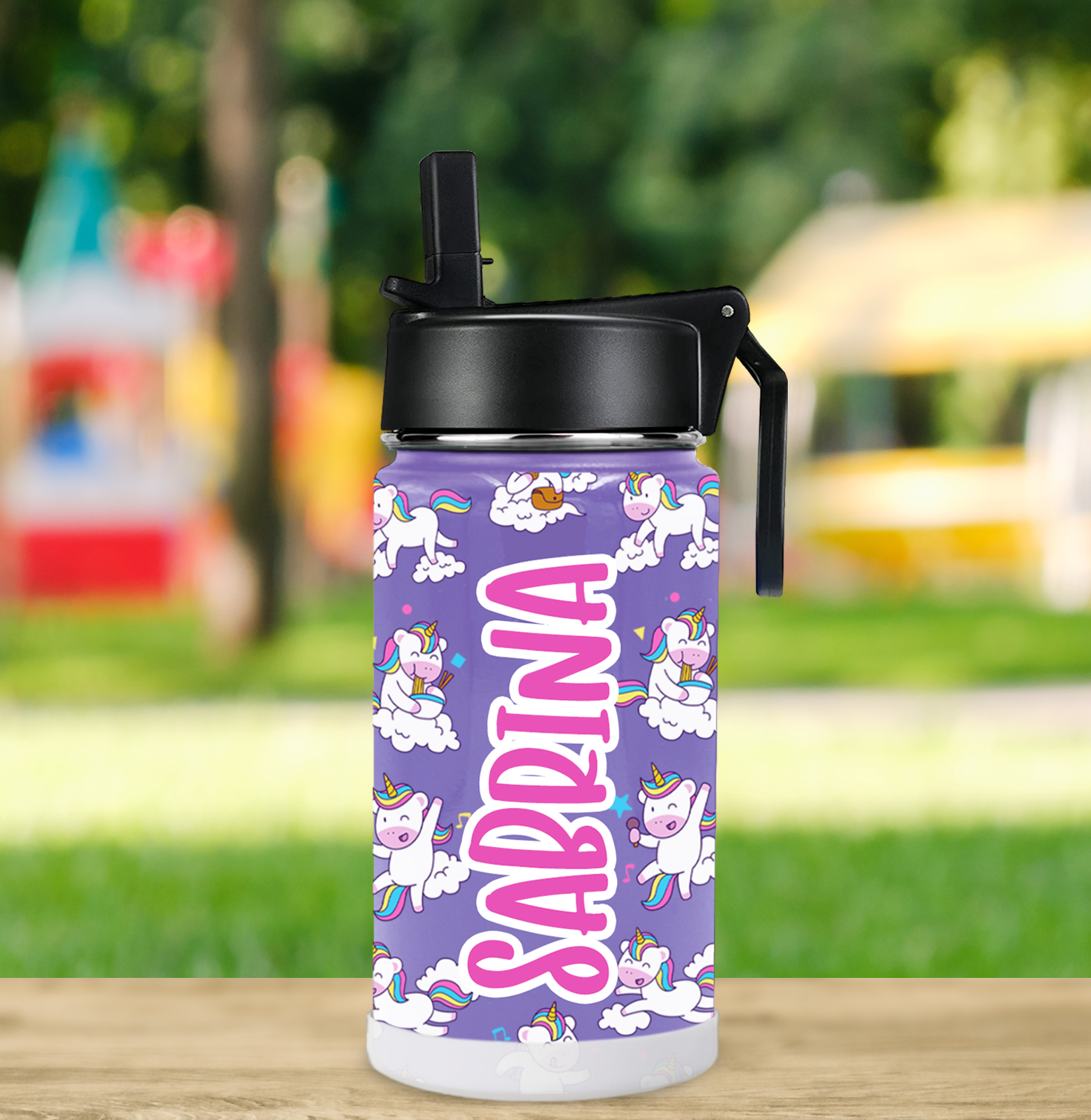 Happy Unicorn Personalized Water Bottle