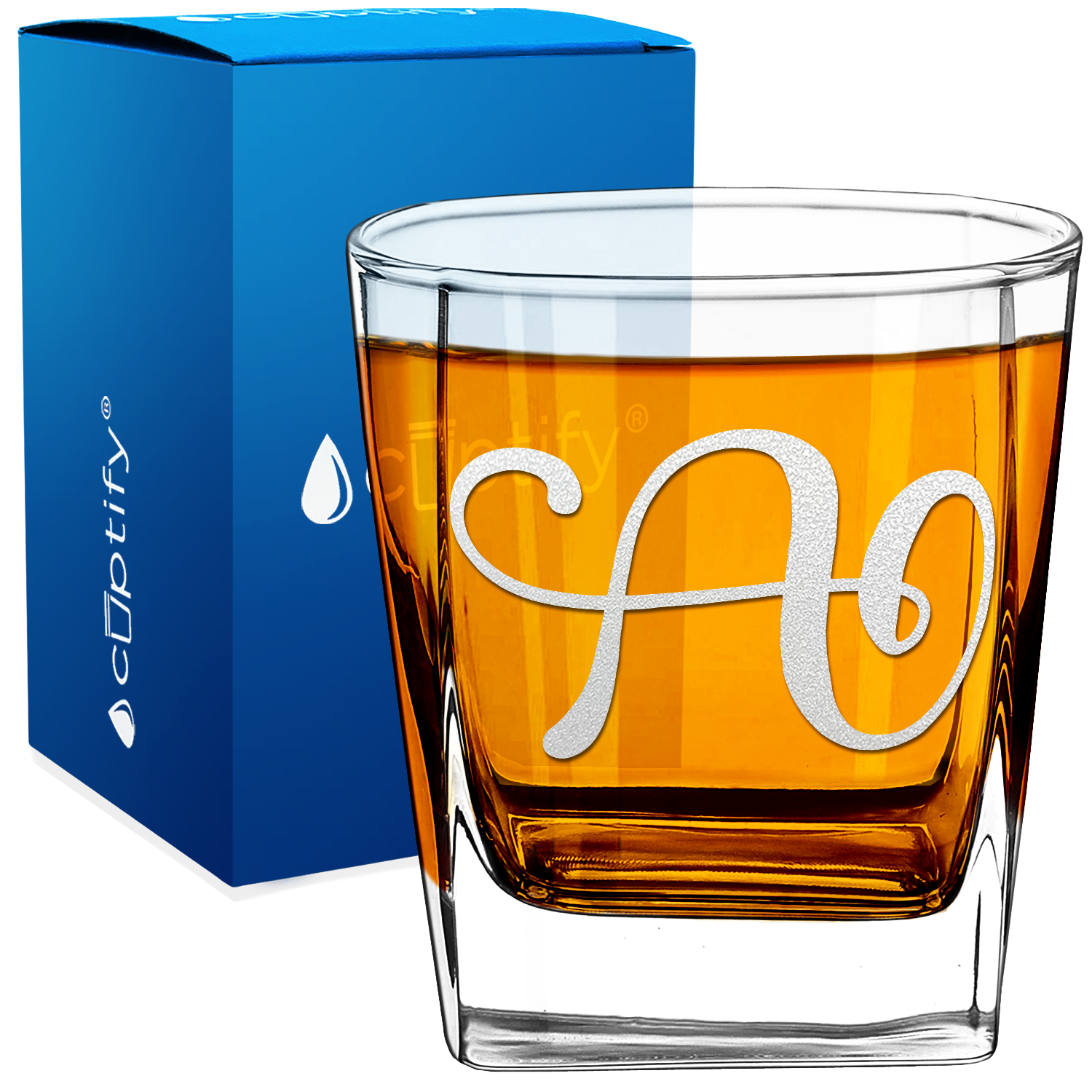 Monogram Curly Initial Letter 12oz Double Old Fashioned Glass