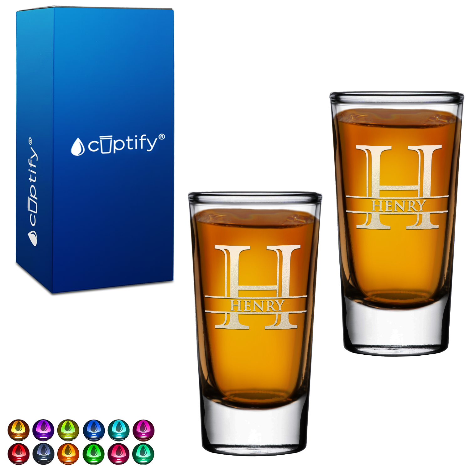 Personalized Split Script Initial and Name on 1.5oz Shooter Glasses - Set of 2