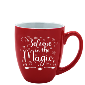 Believe in the Magic on Red 16oz Personalized Christmas Bistro Coffee Mug