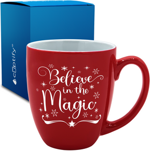 Believe in the Magic on Red 16oz Personalized Christmas Bistro Coffee Mug