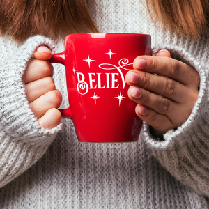 Believe 16oz Red Personalized Christmas Bistro Coffee Mug