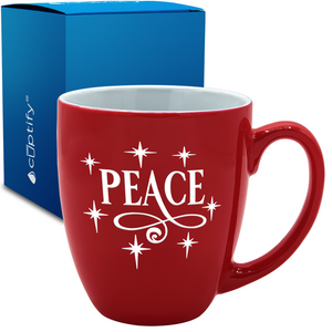 Peace 16oz Red Personalized Christmas Bistro Coffee Mug