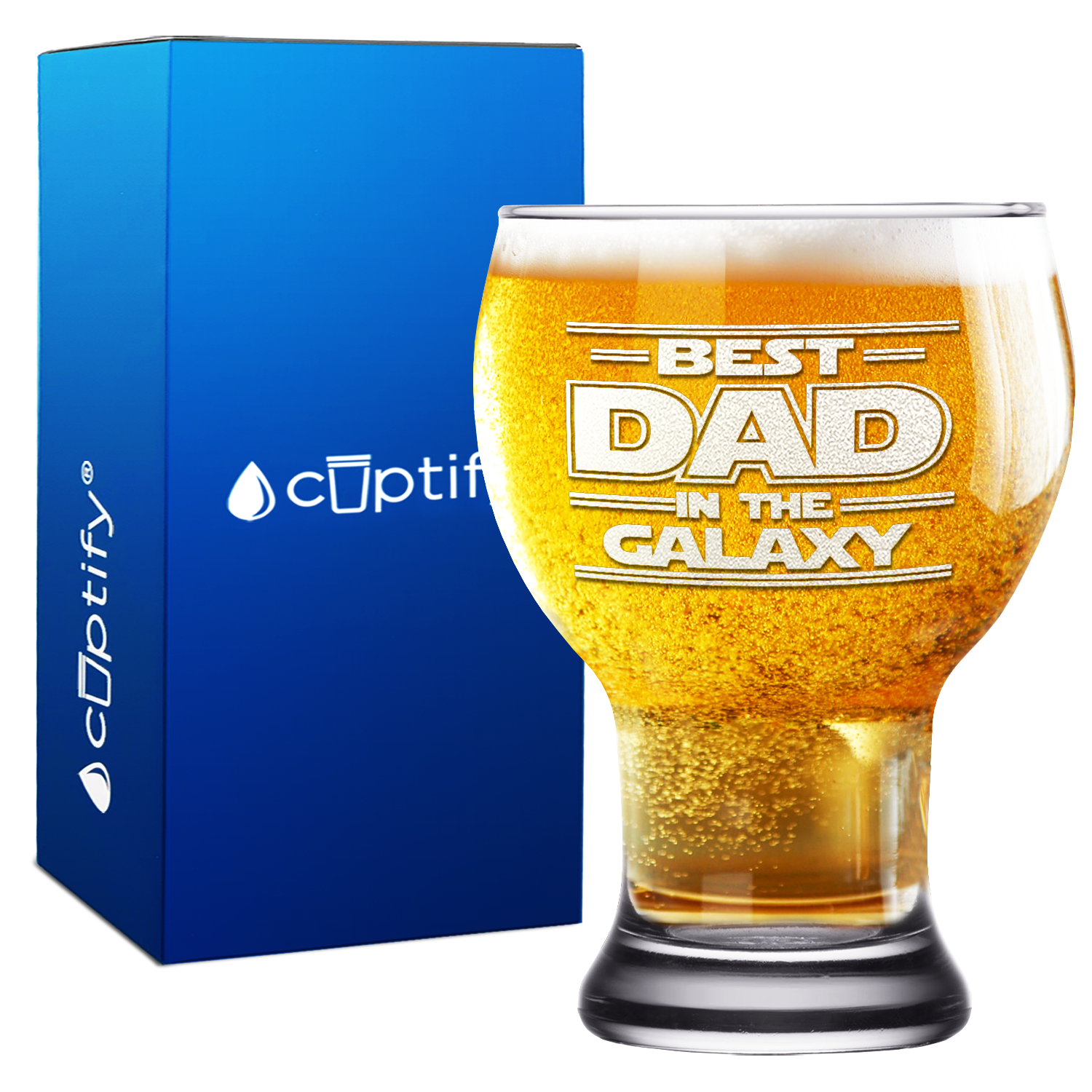 Best Dad in the Galaxy on 16oz Craft Master Glass