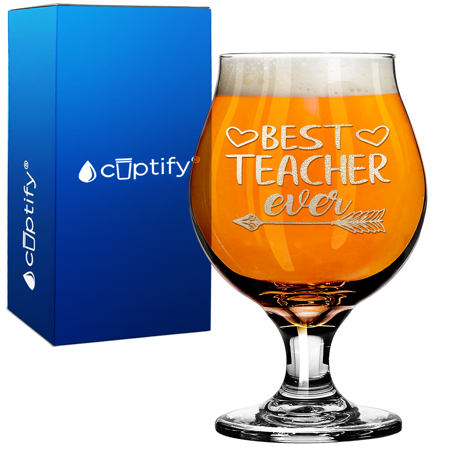 Best Teacher Ever Arrow on 16oz Belgian Beer Glass