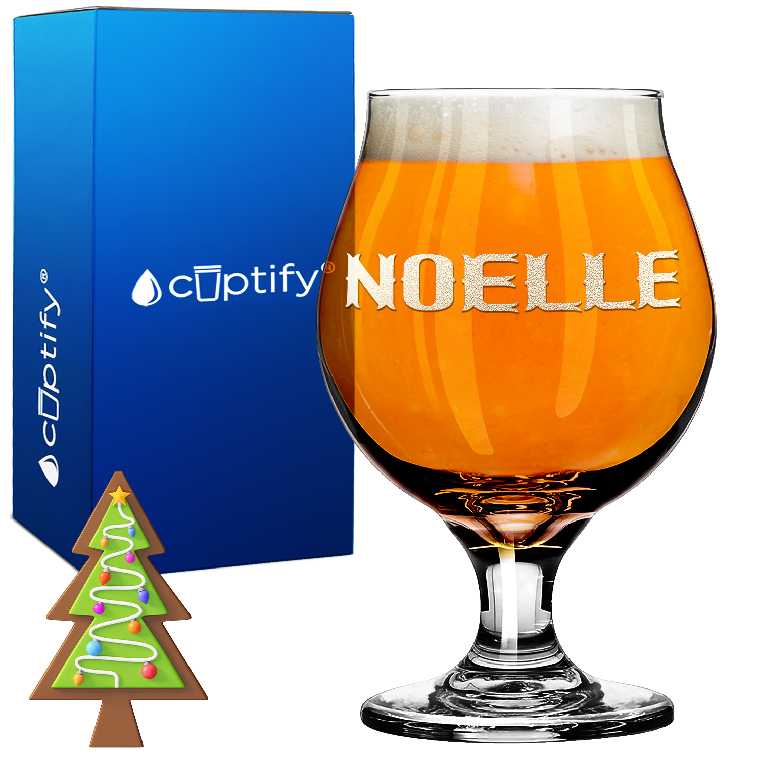 Personalized Calus Christmas Font 16oz Belgian Beer Glass