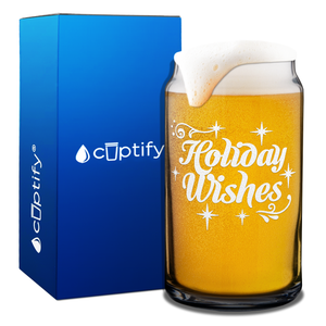 Holiday Wishes on 16oz Beer Can Glass