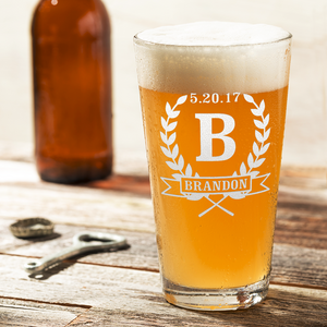 Personalized Groomsmen Laurels Beer Pint Glass