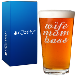 Wife Mom Boss Beer Pint Glass