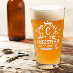 Personalized Groomsman Initial Beer Pint Glass