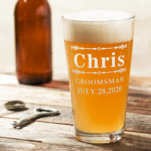 Personalized Groomsman Elegant Beer Pint Glass