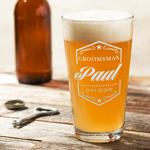 Personalized Groomsman Border Ornament Beer Pint Glass