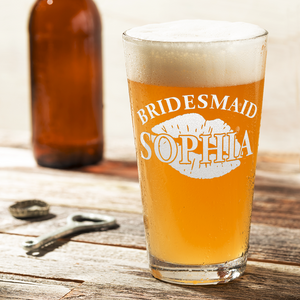 Personalized Bridesmaid Kissing Lips Beer Pint Glass