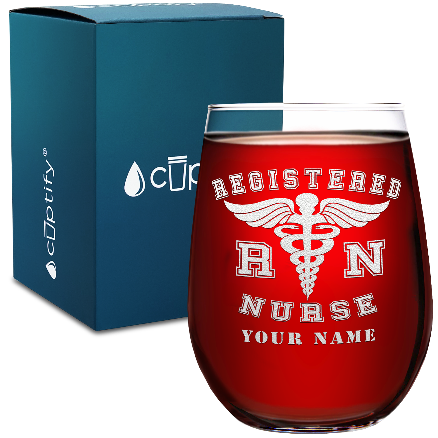 Personalized RN Registered Nurse on 17oz Stemless Wine Glass