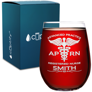 Personalized APRN Advanced Practice Registered Nurse 17 oz Stemless Wine Glass