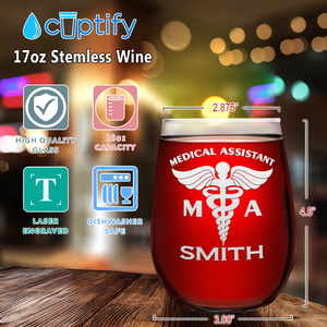 Personalized MA Medical Assistant 17oz Stemless Wine Glass