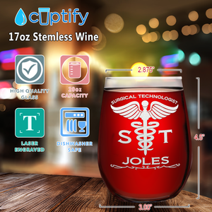 Personalized ST Surgical Technologist Gift 17oz Stemless Wine Glass