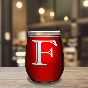 Monogram Initial Letter F 17oz Stemless Wine Glass