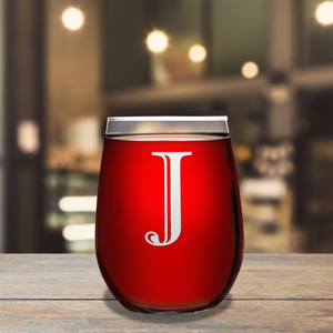 Monogram Initial Letter J 17oz Stemless Wine Glass