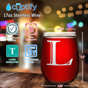 Monogram Initial Letter L 17oz Stemless Wine Glass