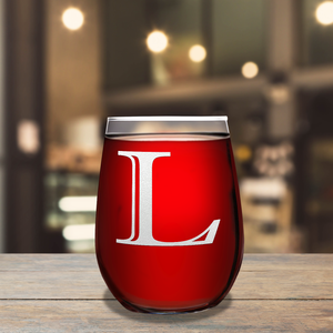 Monogram Initial Letter L 17oz Stemless Wine Glass