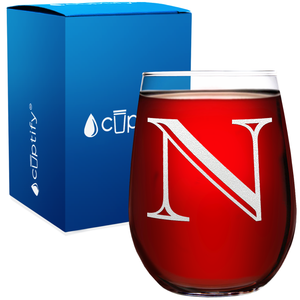 Monogram Initial Letter N 17oz Stemless Wine Glass