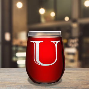 Monogram Initial Letter U 17oz Stemless Wine Glass