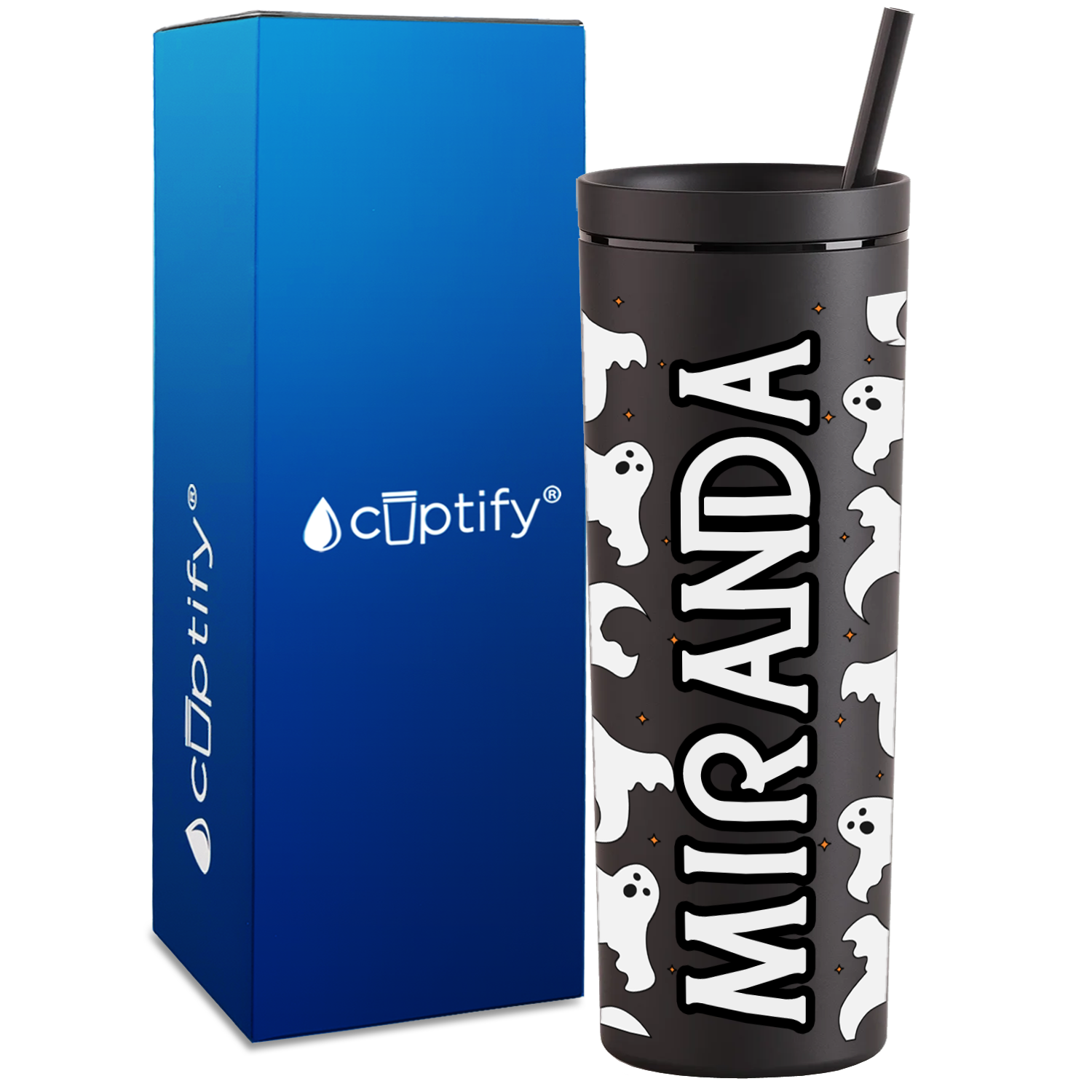 Personalized Flying Ghosts on 18oz Acrylic Skinny Tumbler