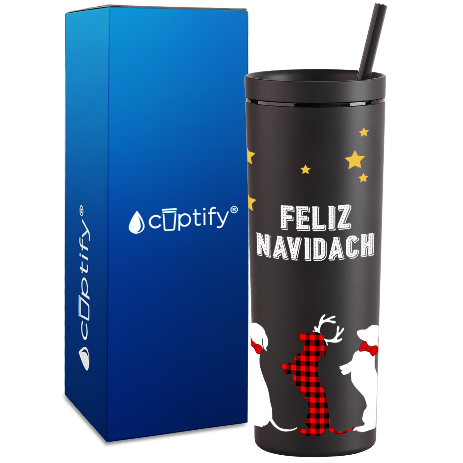 Feliz Navidach on Black 18oz Acrylic Skinny Tumbler