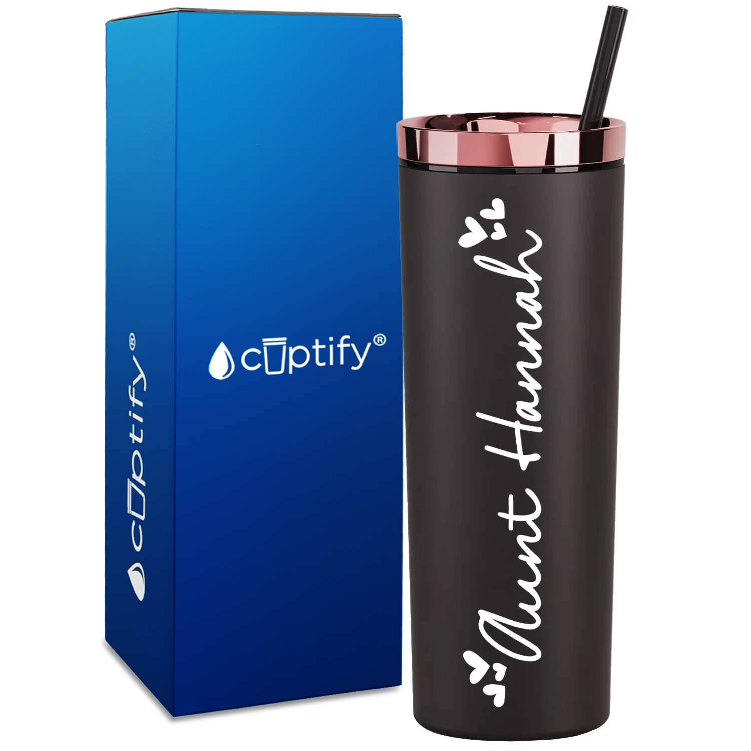 Personalized Aunt Hearts on 18oz Acrylic Skinny Tumbler