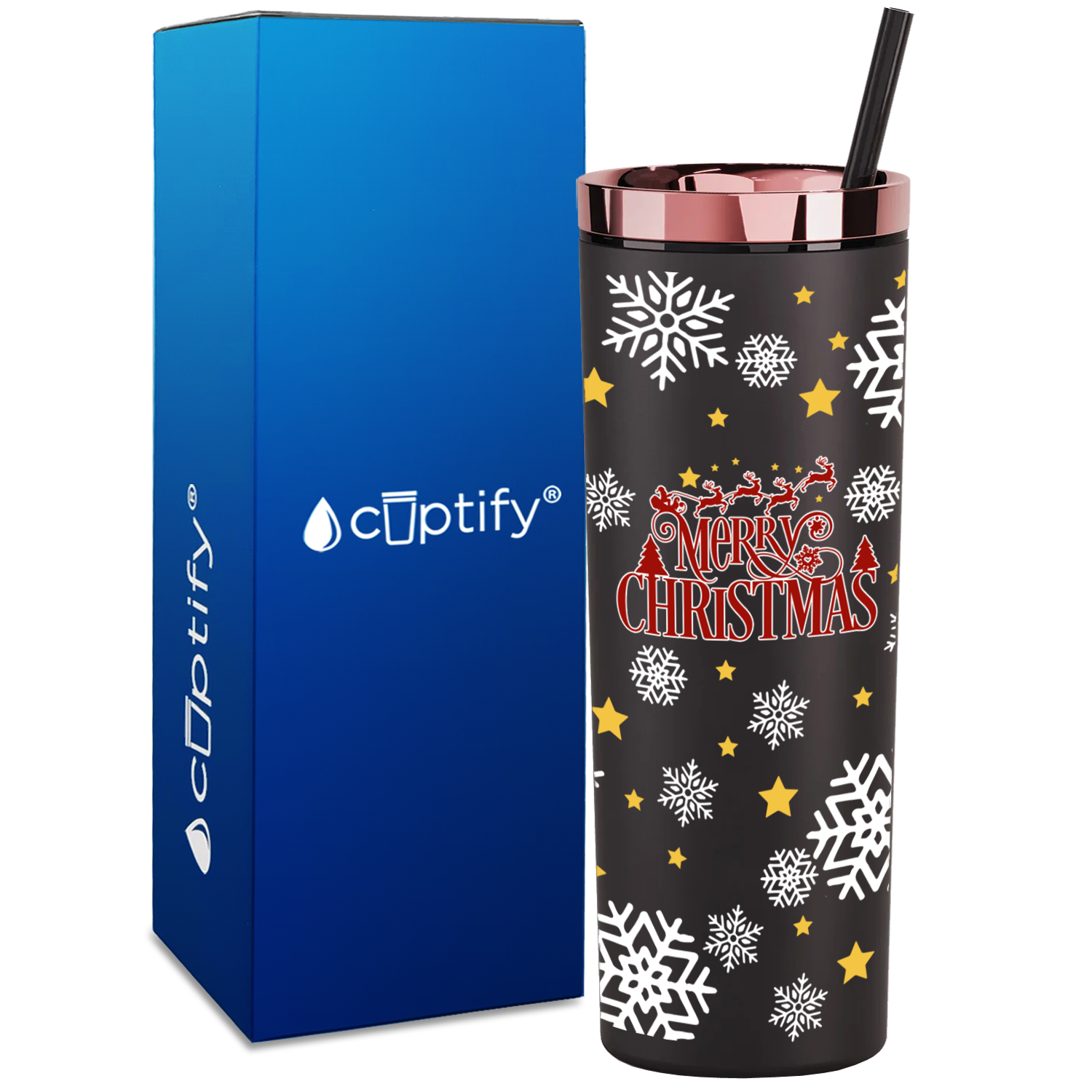 Merry Christmas on Black 18oz Acrylic Skinny Tumbler