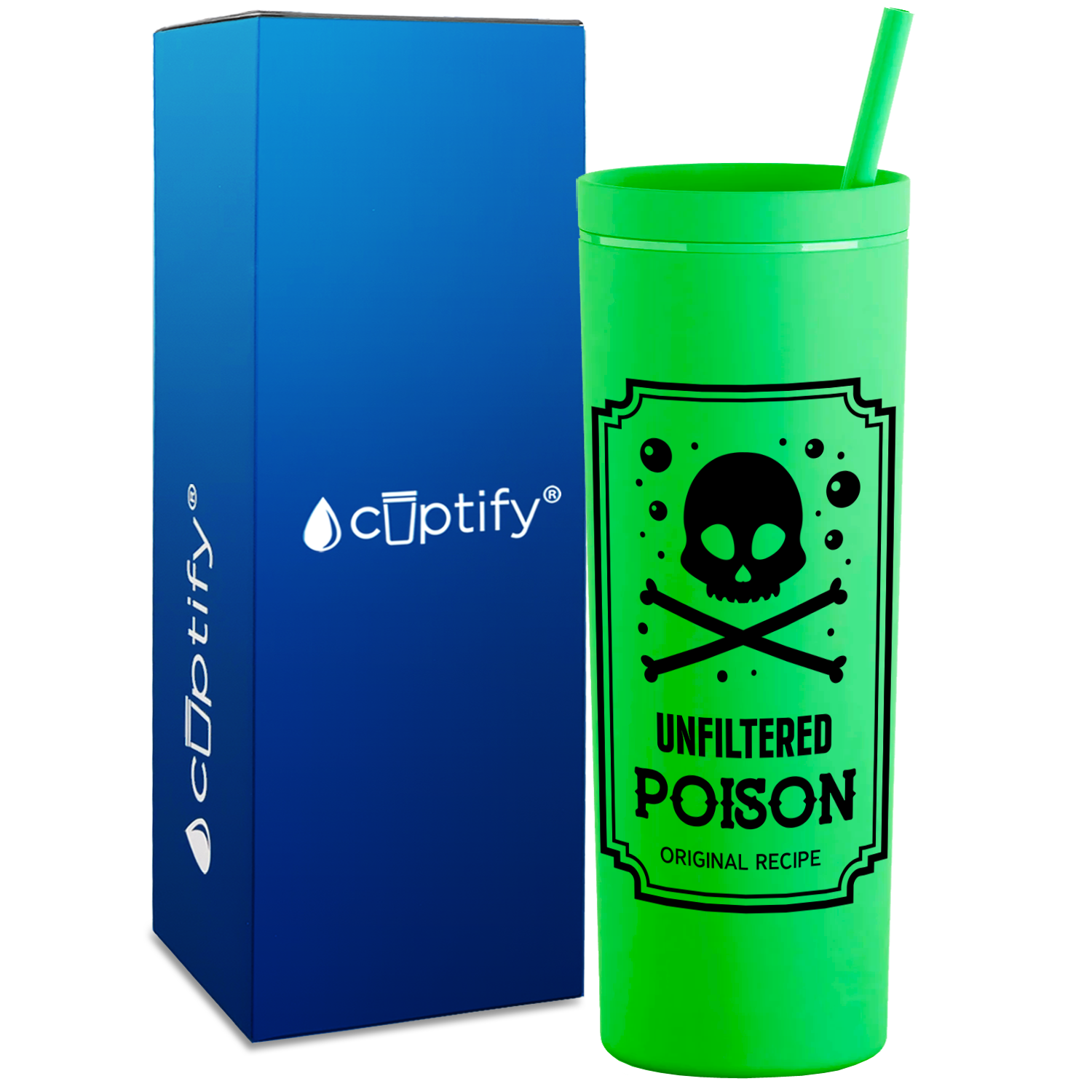 Unfiltered Poison Original Recipe on Lime Green 18oz Acrylic Halloween Skinny Tumbler