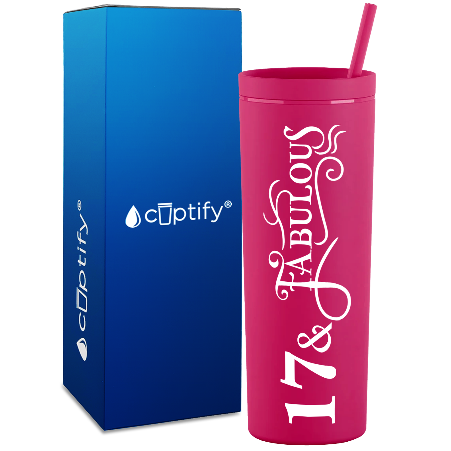 Fancy 17 and Fabulous on 18oz Acrylic Skinny Tumbler