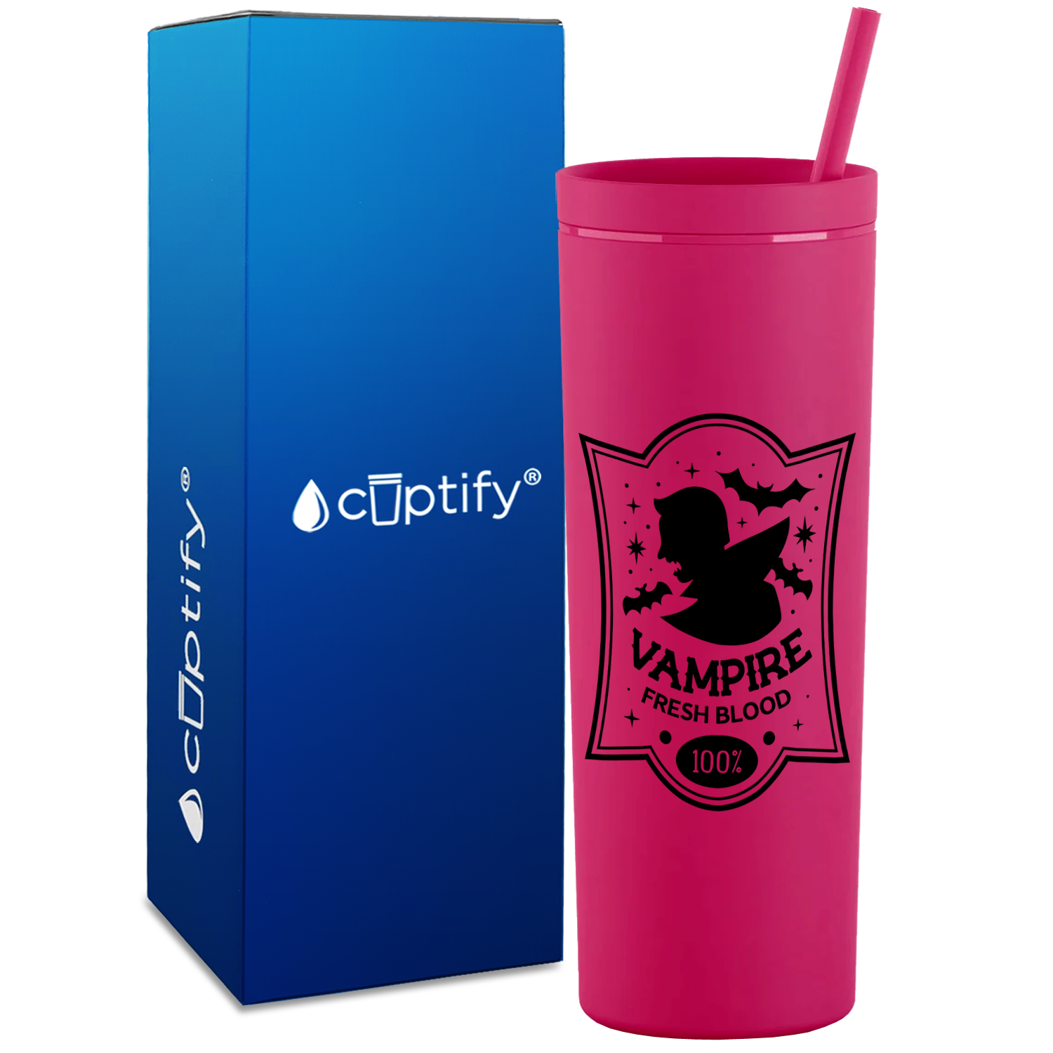 Vampire Fresh Blood on Magenta 18oz Acrylic Halloween Skinny Tumbler