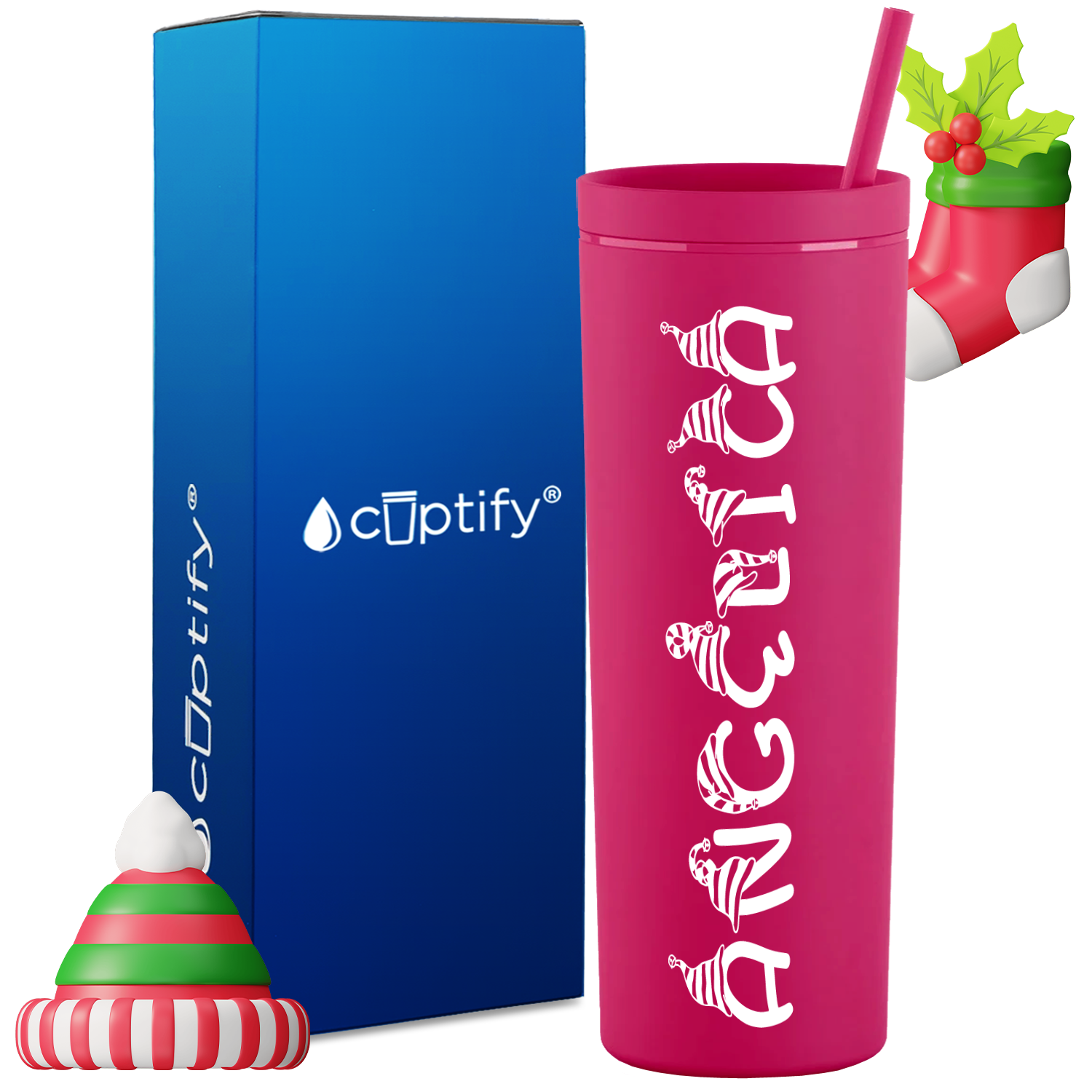 Personalized Elfen Style on 18oz Acrylic Christmas Tumbler