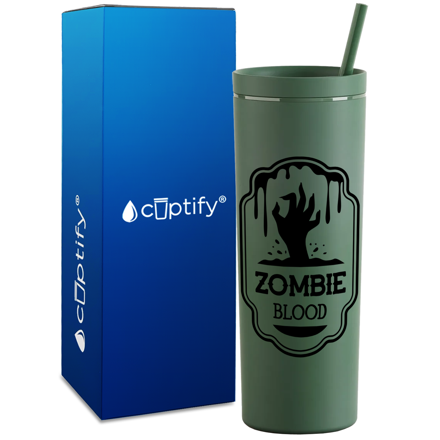 Zombie Blood on Olive 18oz Acrylic Halloween Skinny Tumbler