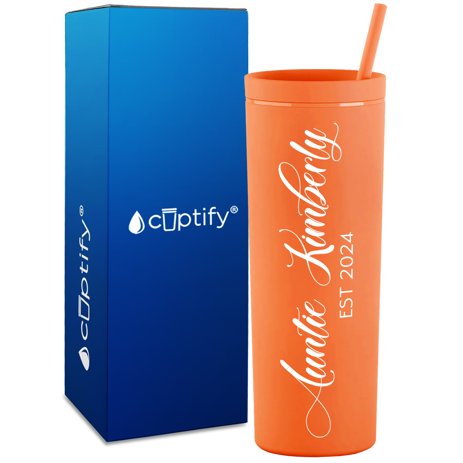 Personalized Auntie Established on 18oz Acrylic Skinny Tumbler