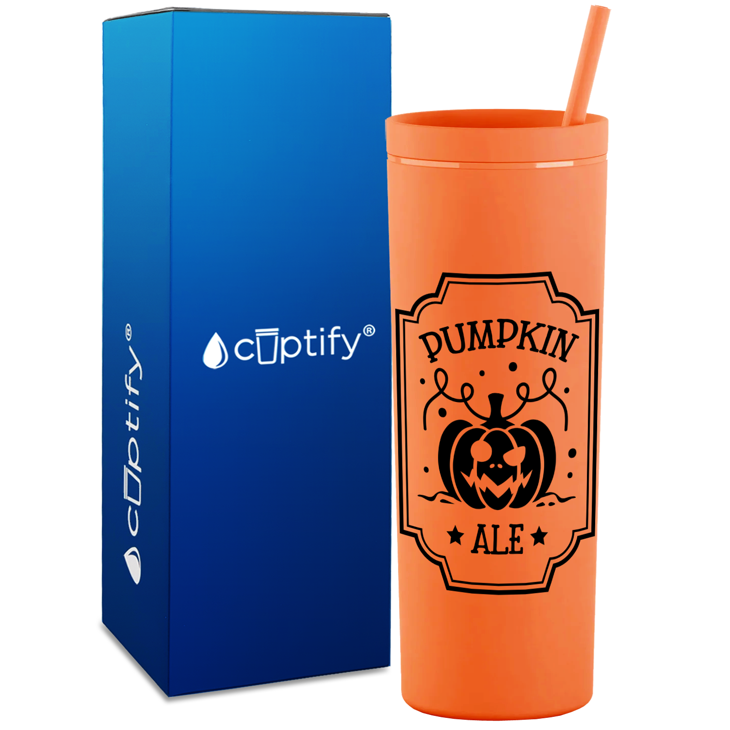 Pumpkin Ale on Orange 18oz Acrylic Halloween Skinny Tumbler