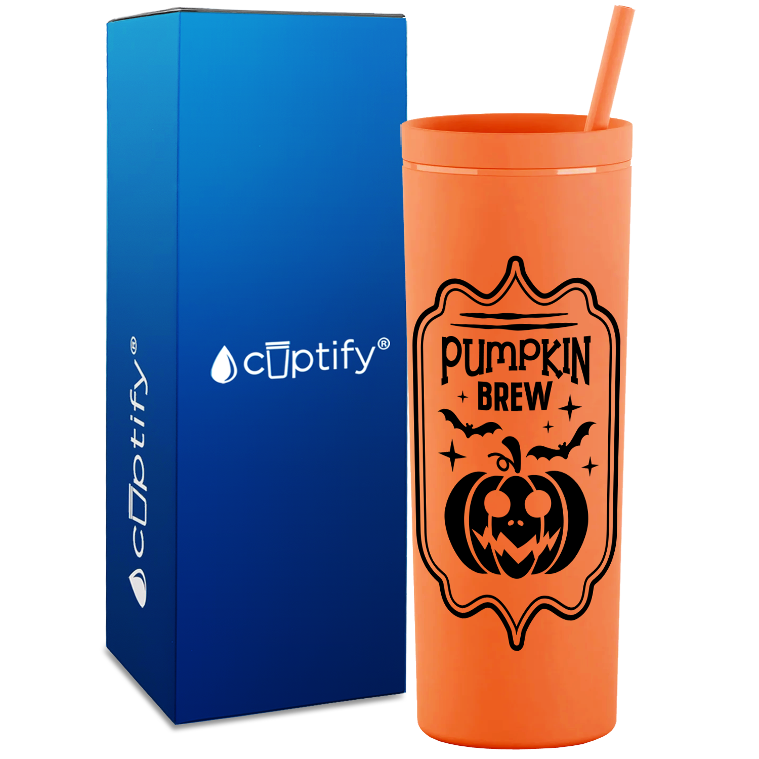 Pumpkin Brew on Orange 18oz Acrylic Halloween Skinny Tumbler