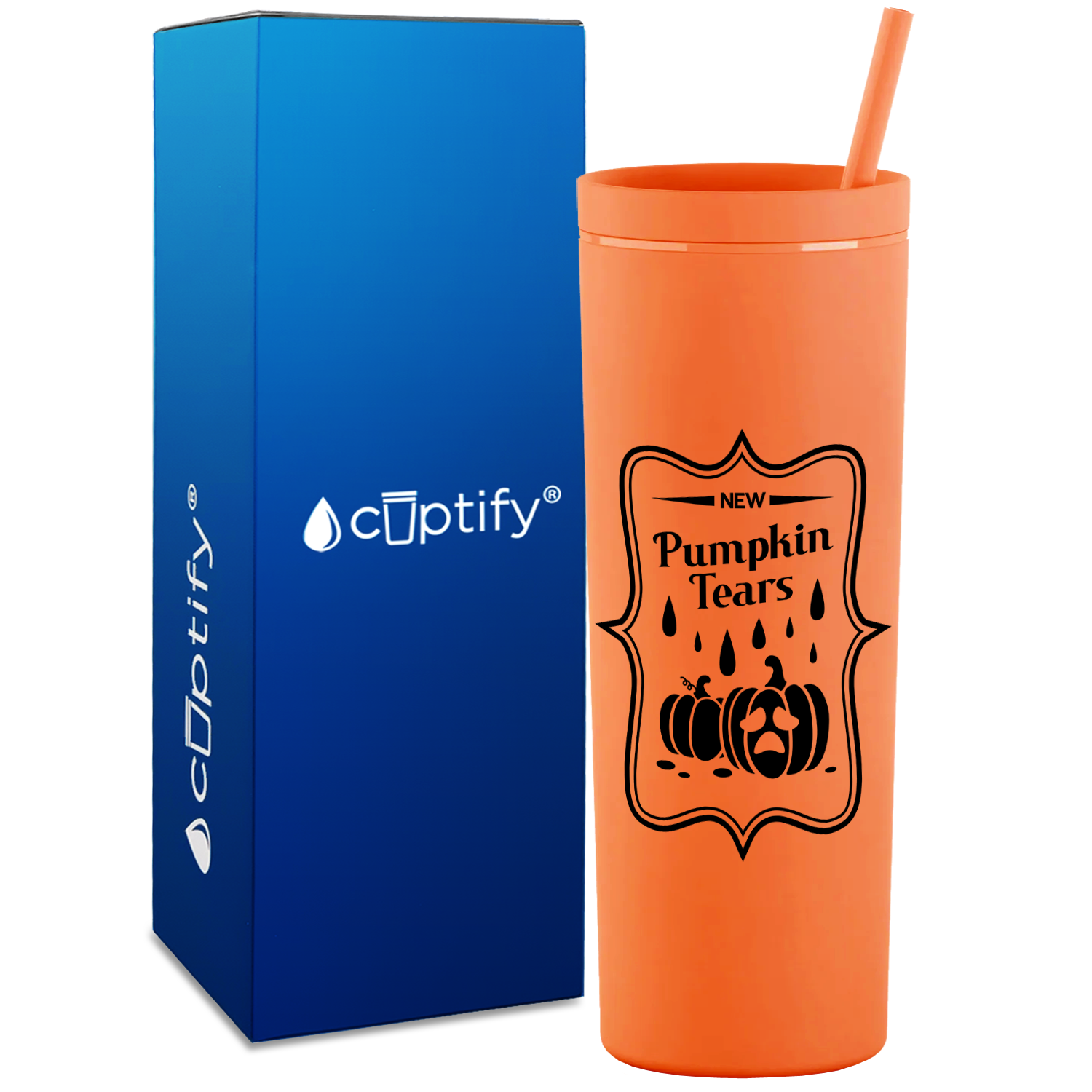 Pumpkin Tears on Orange 18oz Acrylic Halloween Skinny Tumbler