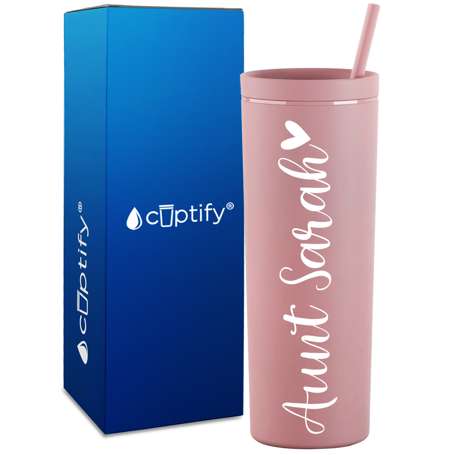 Personalized Aunt with Heart on 18oz Acrylic Skinny Tumbler