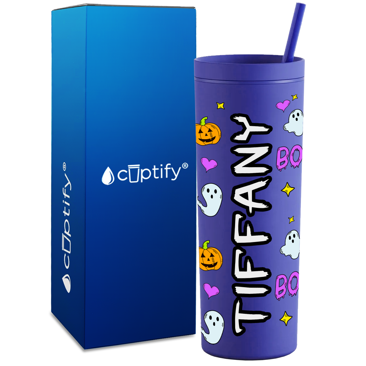 Personalized Halloween Boo Party on 18oz Acrylic Skinny Tumbler